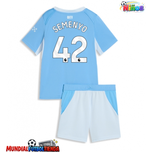 Camiseta Manchester City Antoine Semenyo #42 Primera Equipación Replica 2026-27 para niños mangas cortas (+ Pantalones cortos)